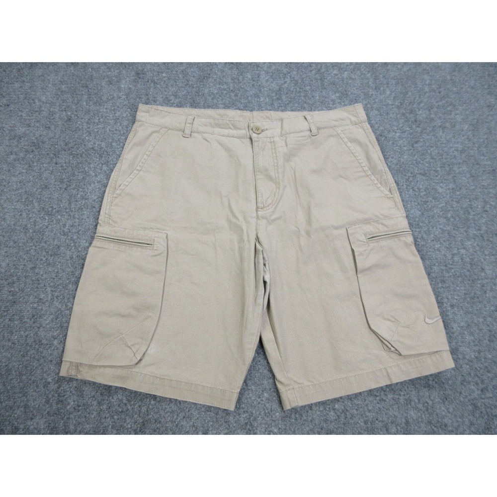 VTG Nike Cargo Shorts Mens 34 Beige Cotton Canvas Ripstop 11 Inseam Outdoor